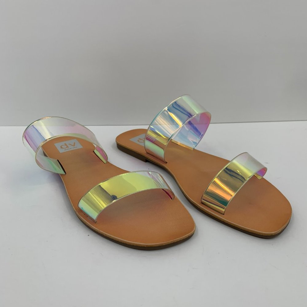 DV Dolce Vita Jane Iridescent double strap flat slide clear sandal new 8 - Picture 8 of 9